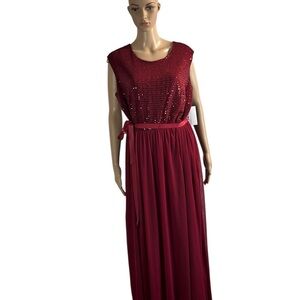 Enfocus Studio Burgundy Sequin Maxi Dress, Sleeveless, Formal, Gala, Holiday